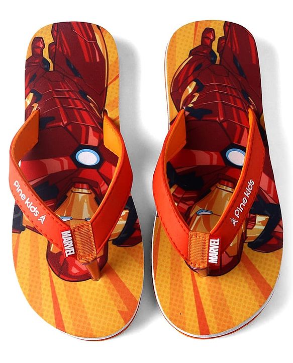 Pine Kids Marvel Slip On Flip Flops With Iron Man Print - Red
