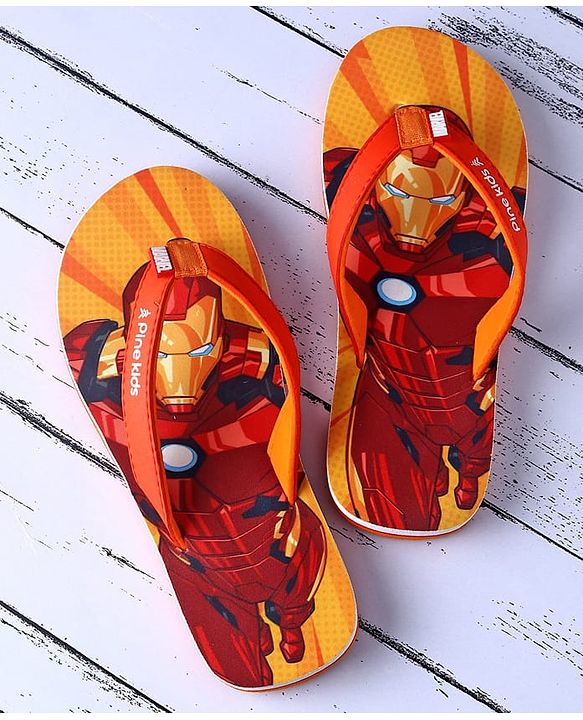 Pine Kids Marvel Slip On Flip Flops With Iron Man Print - Red