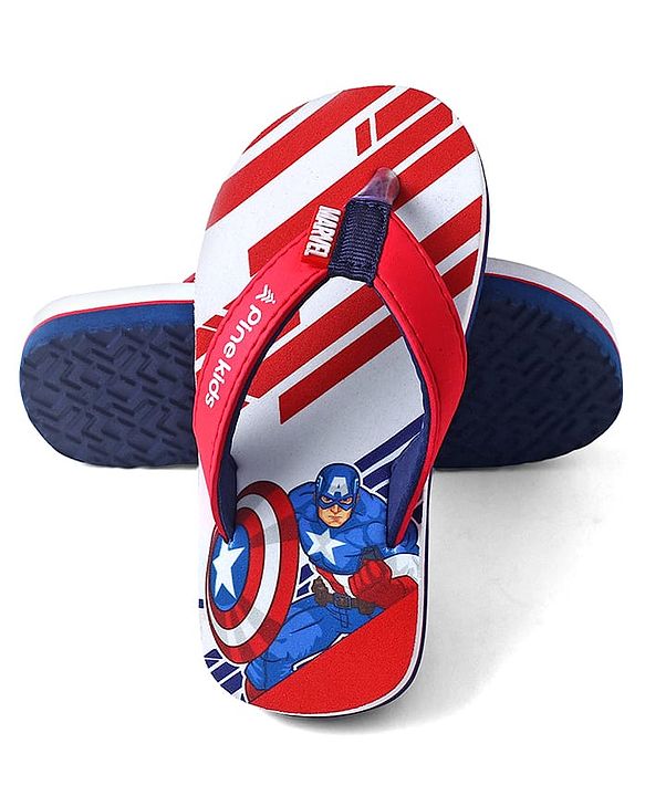Pine Kids Marvel Slip On Flip Flops With Captain America Print - Red & White