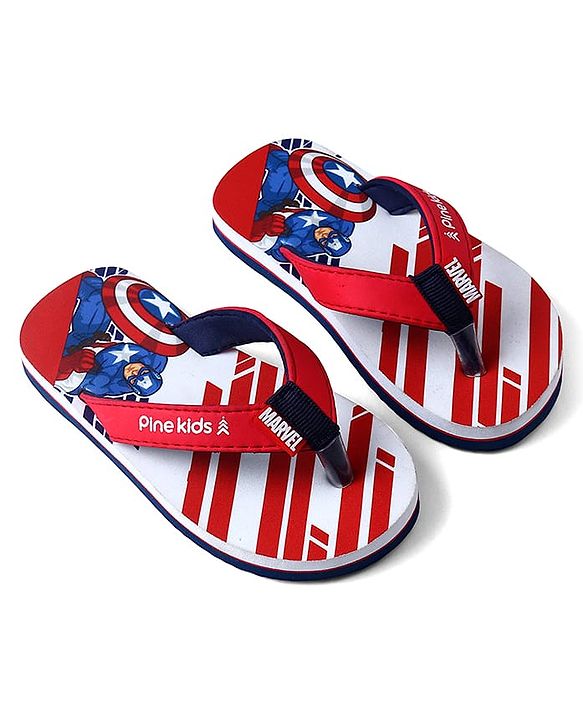 Pine Kids Marvel Slip On Flip Flops With Captain America Print - Red & White
