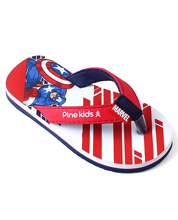 Pine Kids Marvel Slip On Flip Flops With Captain America Print - Red & White