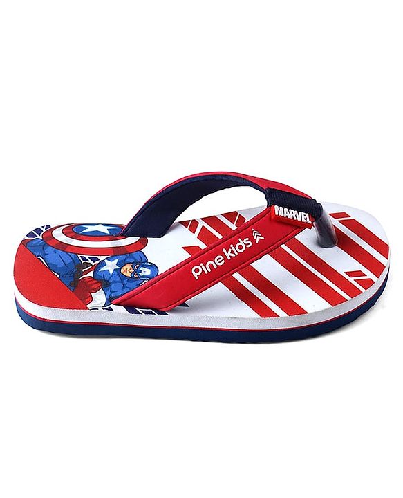 Pine Kids Marvel Slip On Flip Flops With Captain America Print - Red & White