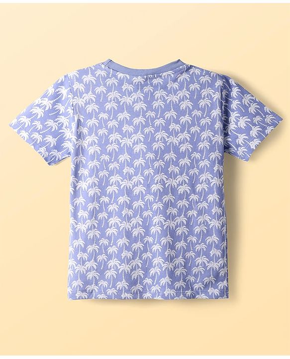 Pine Kids Single Jersey Knit Half Sleeves Short Night Suit With Tropical Theme Print - Blue