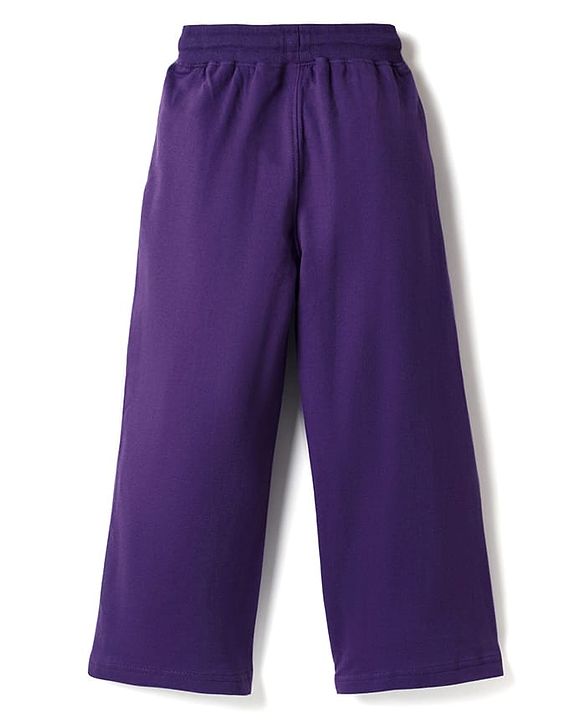 Pine Kids 100% Cotton Full Length Track Pant With Front Pockets & Text Print - Violet