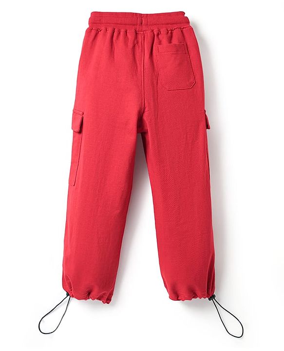Pine Kids Cotton Knit Full Length Lounge Pant with Typography Print - Red