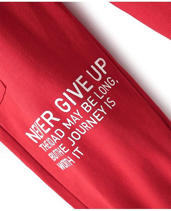 Pine Kids Cotton Knit Full Length Lounge Pant with Typography Print - Red