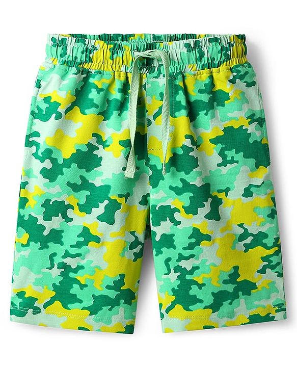 Pine Kids Single Jersey Knit Half Sleeves Shorts Night Suit With Abstract Print - Green