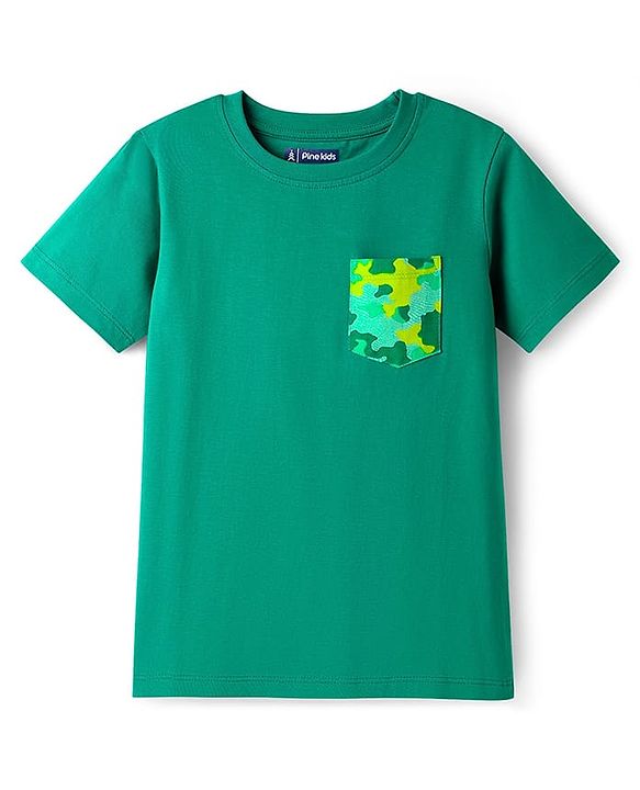 Pine Kids Single Jersey Knit Half Sleeves Shorts Night Suit With Abstract Print - Green