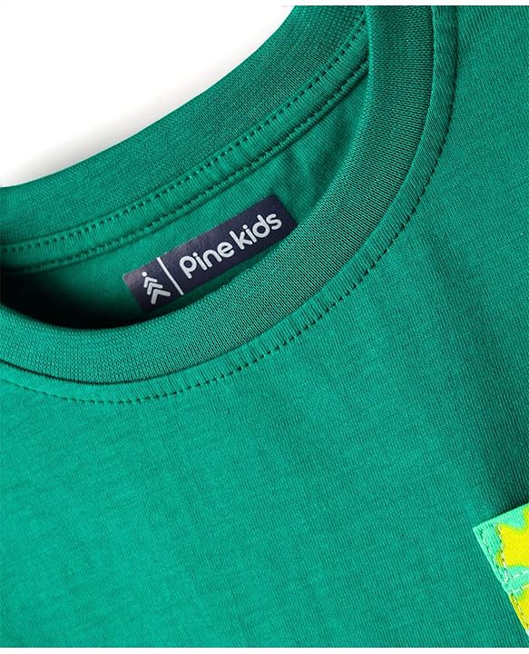 Pine Kids Single Jersey Knit Half Sleeves Shorts Night Suit With Abstract Print - Green