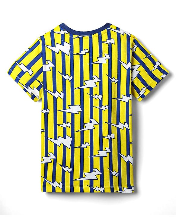 Pine Kids Single Jersey Knit Half Sleeves Co-Ord Night Suit with Stripes - Yellow