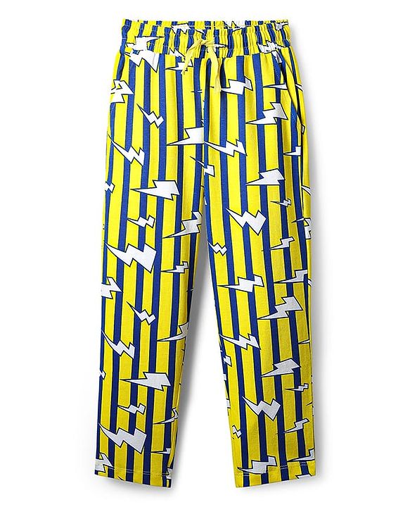 Pine Kids Single Jersey Knit Half Sleeves Co-Ord Night Suit with Stripes - Yellow