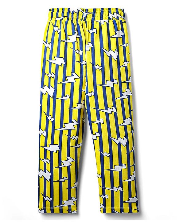 Pine Kids Single Jersey Knit Half Sleeves Co-Ord Night Suit with Stripes - Yellow