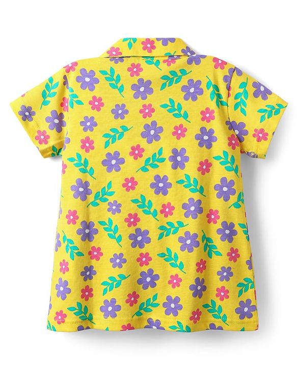 Babyhug Cotton Knit Half Sleeves Co-ords Night Suit with Floral Print - Yellow