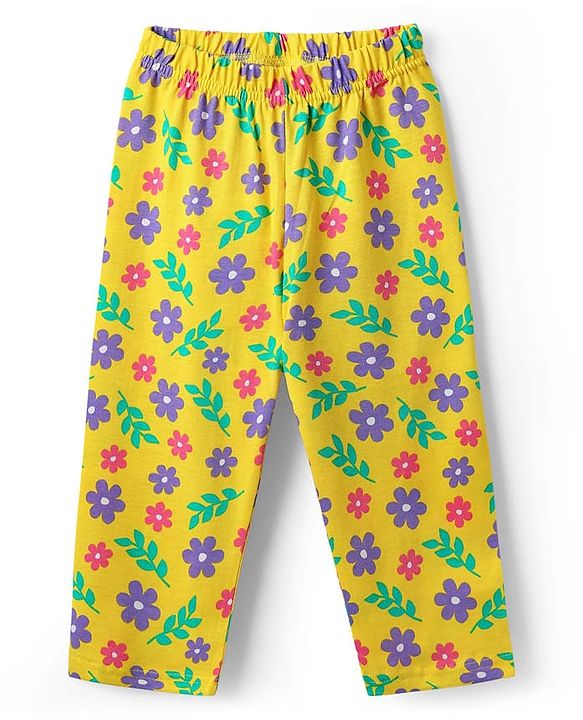 Babyhug Cotton Knit Half Sleeves Co-ords Night Suit with Floral Print - Yellow