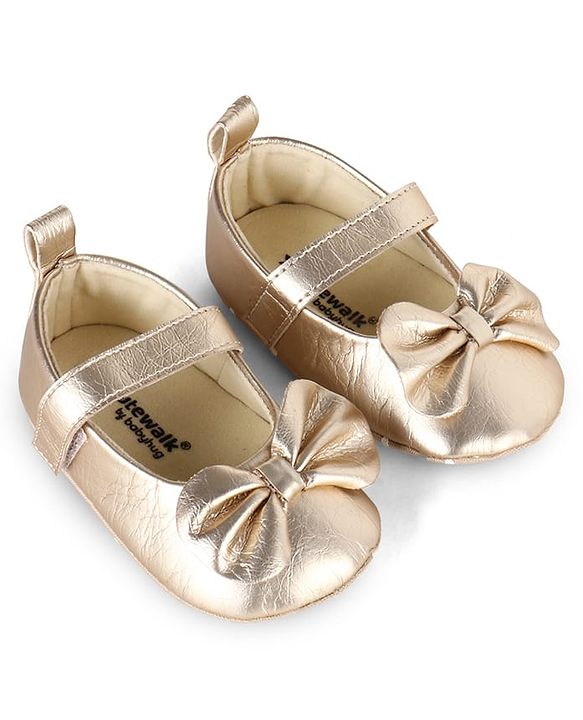 Cute Walk by Babyhug Velcro Closure Booties With Bow Applique - Golden
