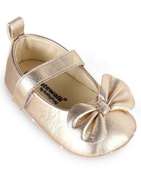 Cute Walk by Babyhug Velcro Closure Booties With Bow Applique - Golden