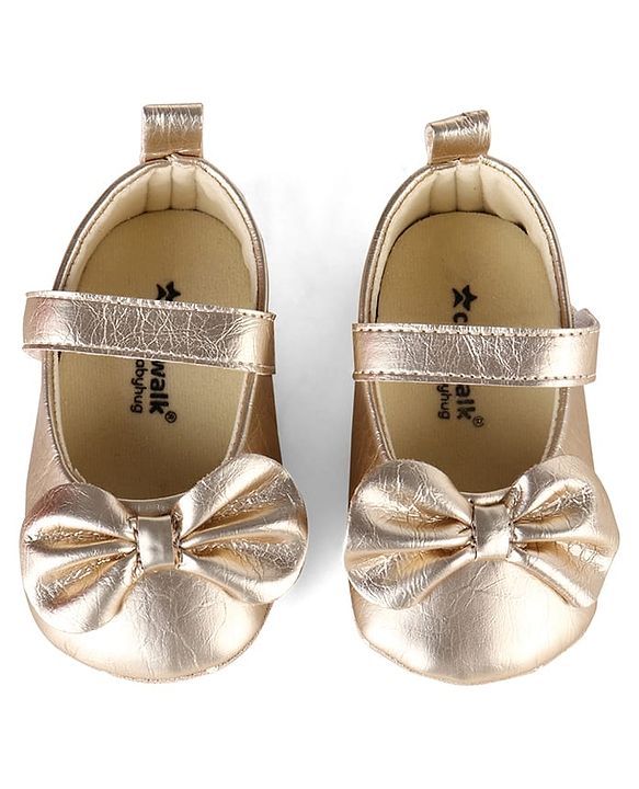 Cute Walk by Babyhug Velcro Closure Booties With Bow Applique - Golden