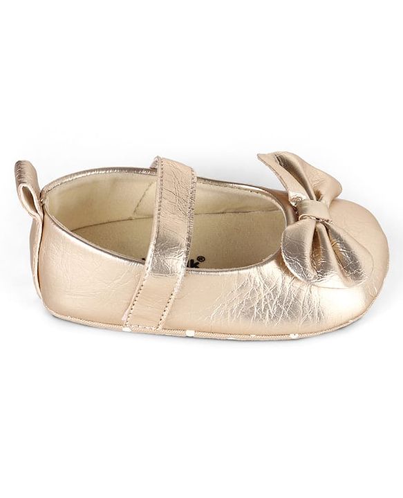 Cute Walk by Babyhug Velcro Closure Booties With Bow Applique - Golden