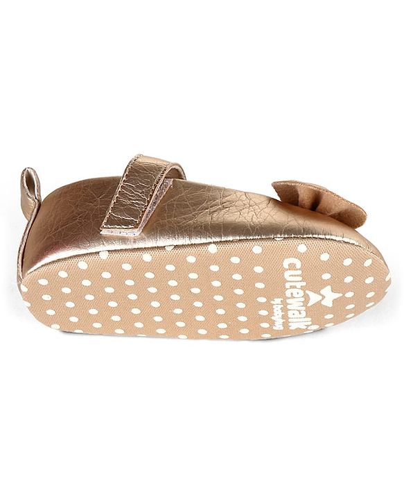 Cute Walk by Babyhug Velcro Closure Booties With Bow Applique - Golden