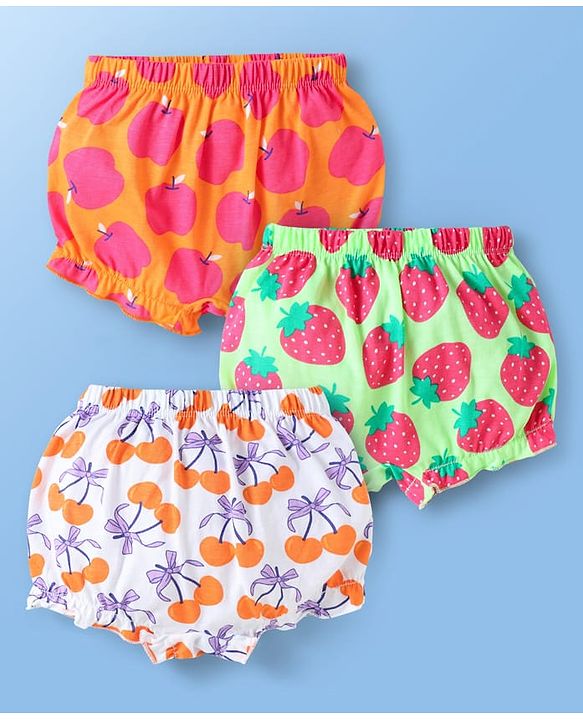 Babyhug 100% Cotton Fruits Printed Bloomers Pack Of 3 - Dark Pink Orange & Green