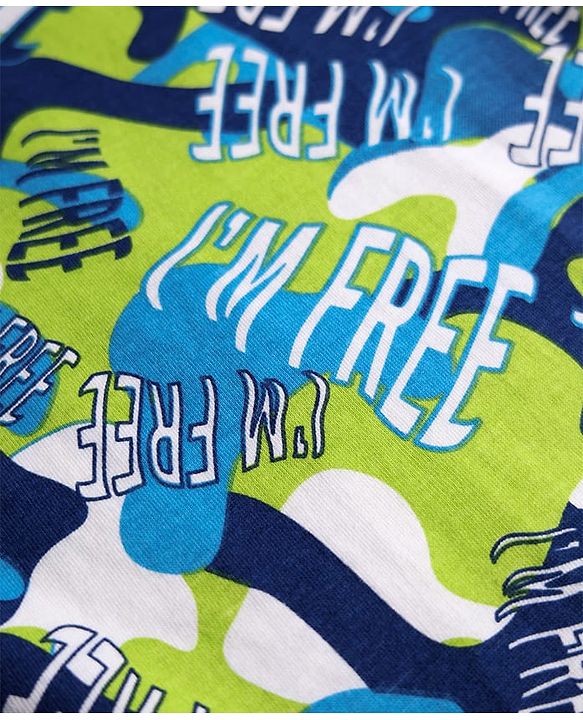 Pine Kids Single Jersey Knit Half Sleeves Co-Ord Night Suit with Im Free Text Print - Green & Blue