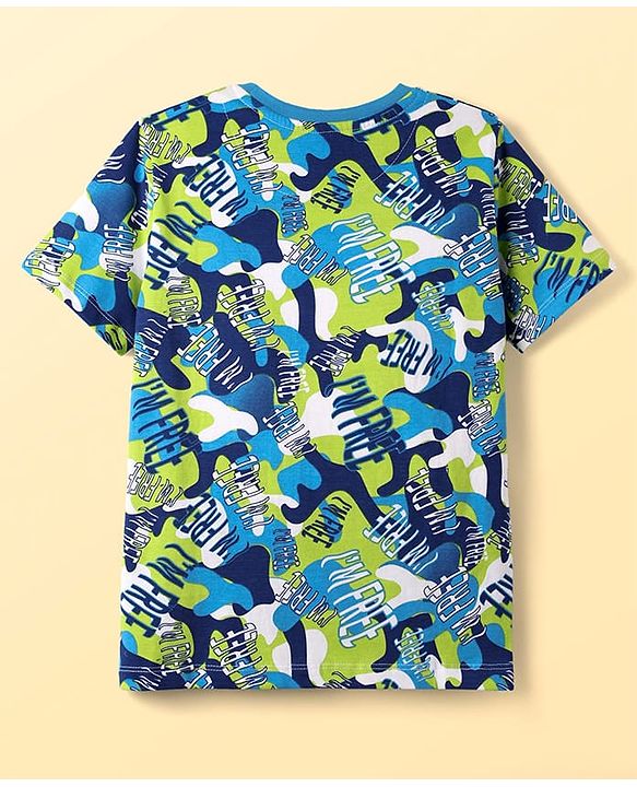 Pine Kids Single Jersey Knit Half Sleeves Co-Ord Night Suit with Im Free Text Print - Green & Blue