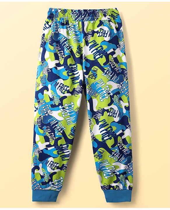 Pine Kids Single Jersey Knit Half Sleeves Co-Ord Night Suit with Im Free Text Print - Green & Blue