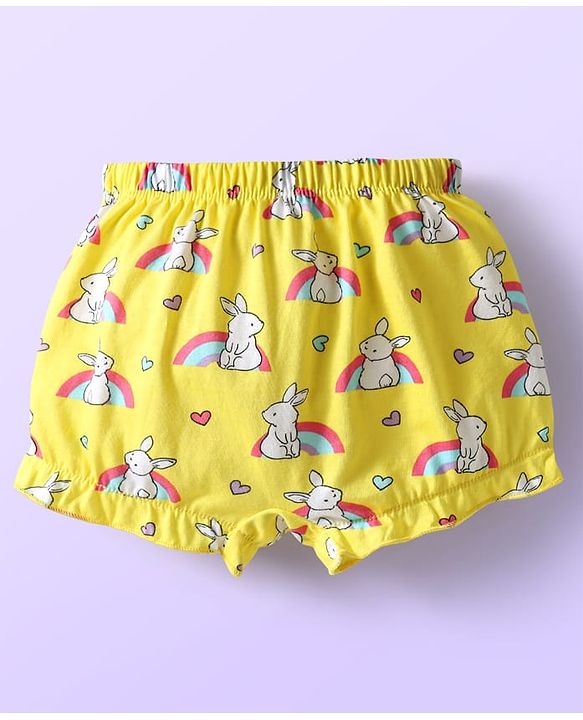 Babyhug 100% Cotton Bloomers With Stripes & Animal Prints Pack Of 3 - Dark Pink Yellow & Light Blue