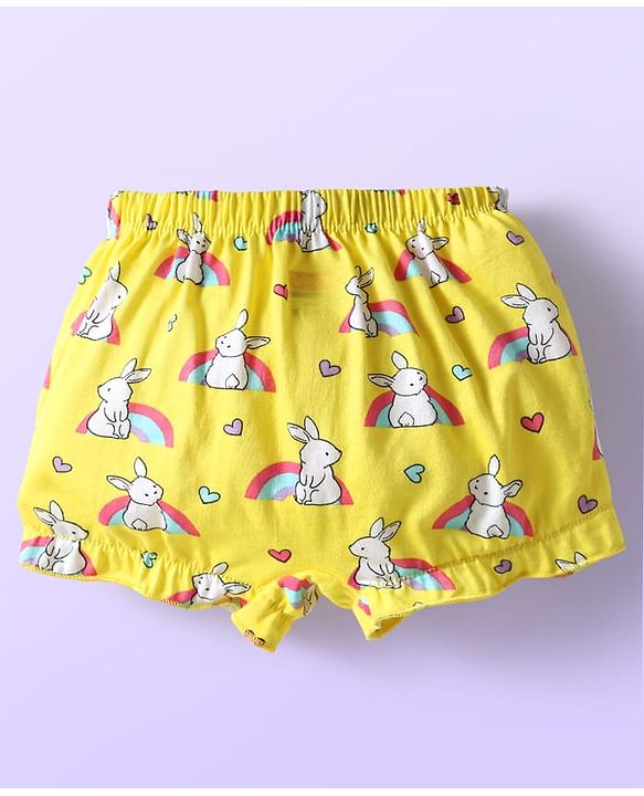 Babyhug 100% Cotton Bloomers With Stripes & Animal Prints Pack Of 3 - Dark Pink Yellow & Light Blue