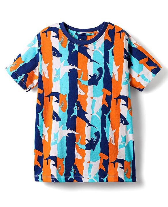 Pine Kids Single Jersey Knit Half Sleeves Co-ords Night Suit With Fish Print - Multicolour
