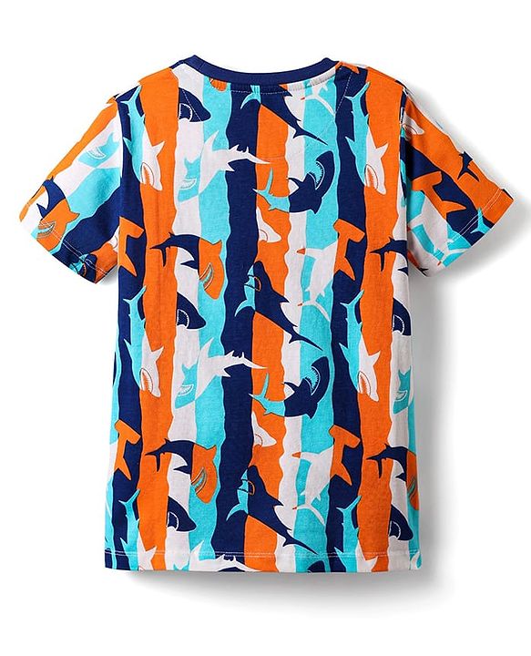 Pine Kids Single Jersey Knit Half Sleeves Co-ords Night Suit With Fish Print - Multicolour