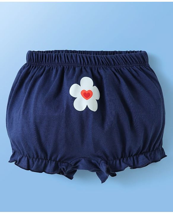 Babyhug 100% Cotton Floral & Hearts Printed Bloomers Pack Of 3 - Red Navy Blue & White