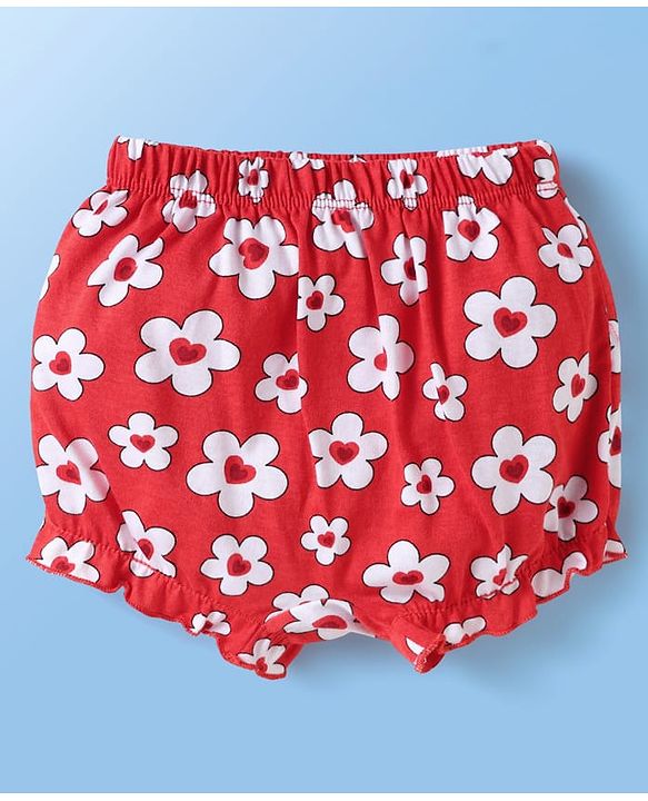Babyhug 100% Cotton Floral & Hearts Printed Bloomers Pack Of 3 - Red Navy Blue & White