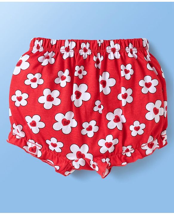 Babyhug 100% Cotton Floral & Hearts Printed Bloomers Pack Of 3 - Red Navy Blue & White