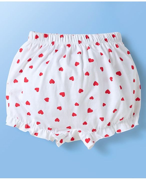 Babyhug 100% Cotton Floral & Hearts Printed Bloomers Pack Of 3 - Red Navy Blue & White