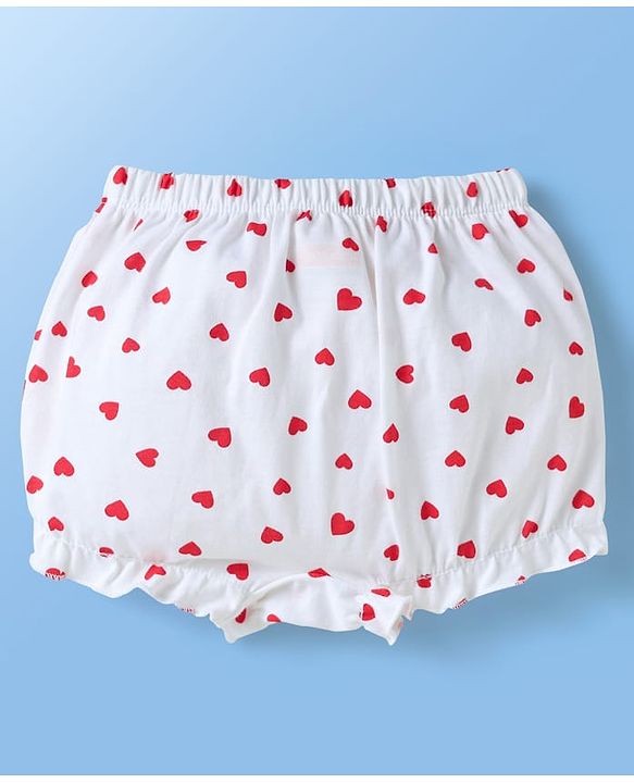 Babyhug 100% Cotton Floral & Hearts Printed Bloomers Pack Of 3 - Red Navy Blue & White