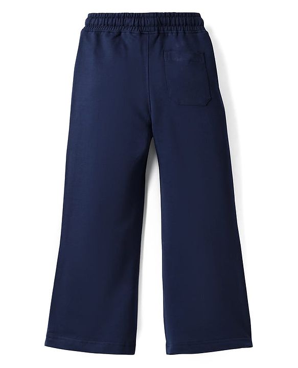 Pine Kids Cotton Knit Full Length Track Pants with Hello Print - Navy Blue