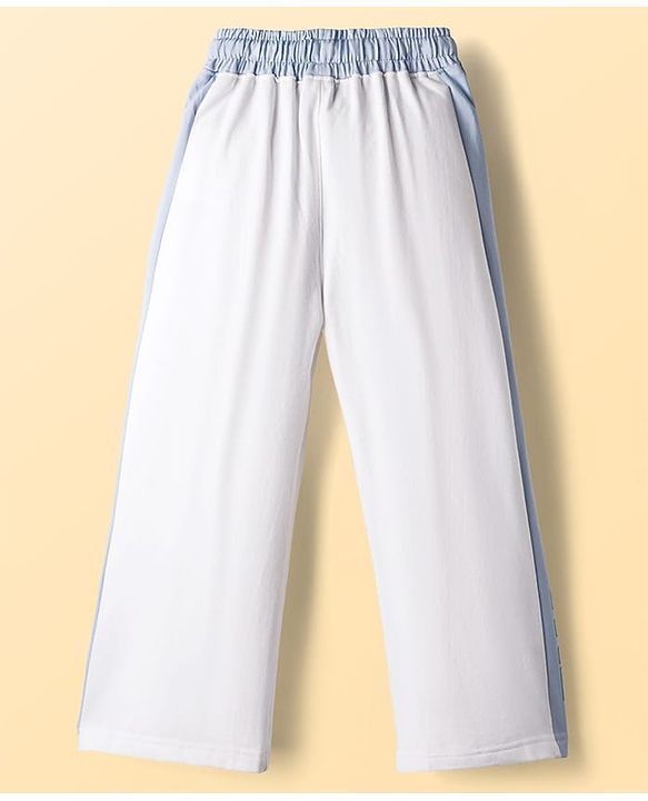 Pine Kids Cotton Knit Full Length Track Pant with Text Print - White