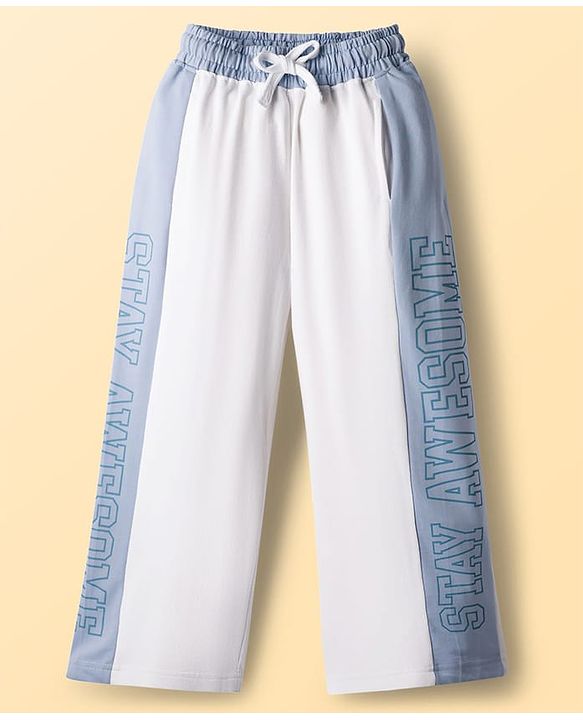 Pine Kids Cotton Knit Full Length Track Pant with Text Print - White