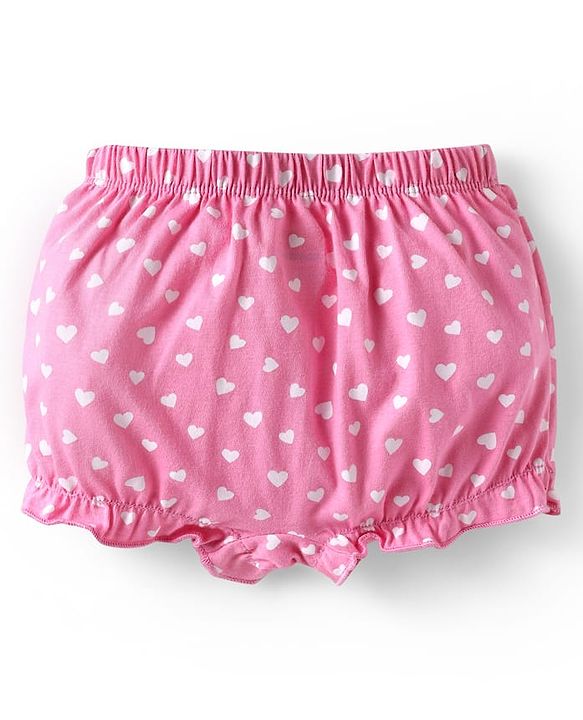 Babyhug 100% Cotton Single Jersey Knit Bloomers With Heart & Tropical Theme Print Pack Of 3 - Yellow Pink & Light Blue