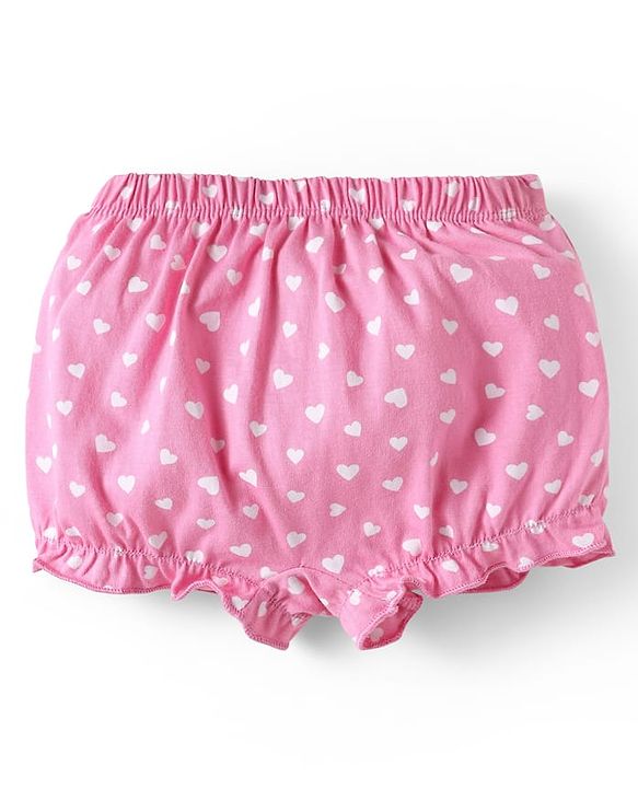 Babyhug 100% Cotton Single Jersey Knit Bloomers With Heart & Tropical Theme Print Pack Of 3 - Yellow Pink & Light Blue