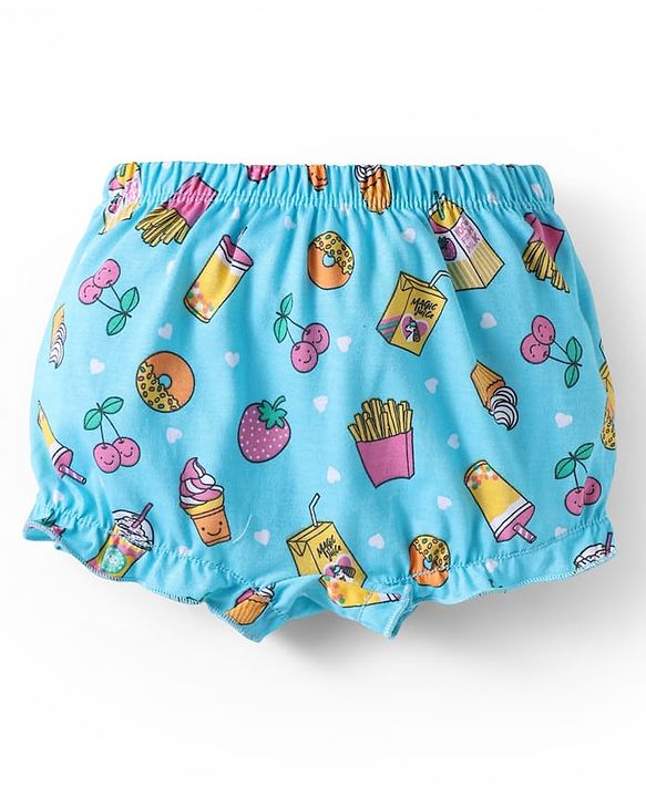 Babyhug 100% Cotton Single Jersey Knit Bloomers With Heart & Tropical Theme Print Pack Of 3 - Yellow Pink & Light Blue