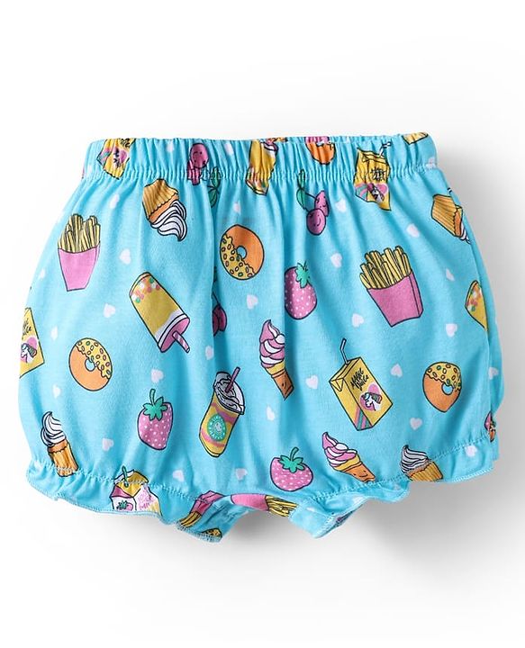 Babyhug 100% Cotton Single Jersey Knit Bloomers With Heart & Tropical Theme Print Pack Of 3 - Yellow Pink & Light Blue