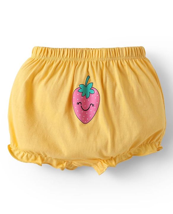Babyhug 100% Cotton Single Jersey Knit Bloomers With Heart & Tropical Theme Print Pack Of 3 - Yellow Pink & Light Blue