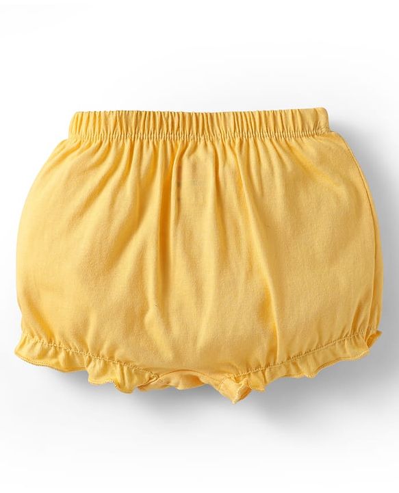 Babyhug 100% Cotton Single Jersey Knit Bloomers With Heart & Tropical Theme Print Pack Of 3 - Yellow Pink & Light Blue
