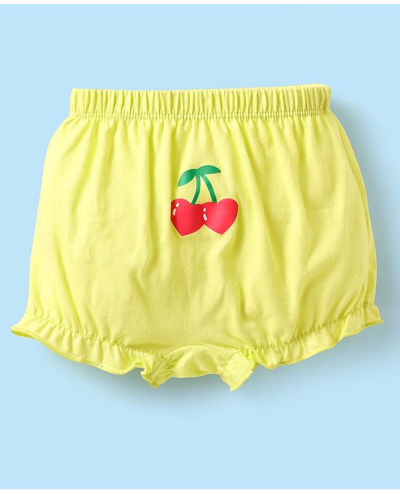Babyhug 100% Cotton Single Jersey Knit Bloomers With Heart & Tropical Theme Print Pack Of 3 - Pink White & Lime Green