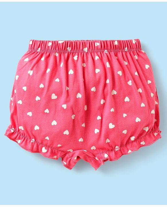Babyhug 100% Cotton Single Jersey Knit Bloomers With Heart & Tropical Theme Print Pack Of 3 - Pink White & Lime Green