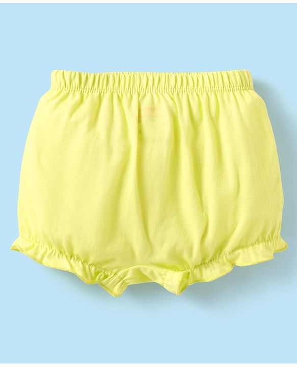 Babyhug 100% Cotton Single Jersey Knit Bloomers With Heart & Tropical Theme Print Pack Of 3 - Pink White & Lime Green