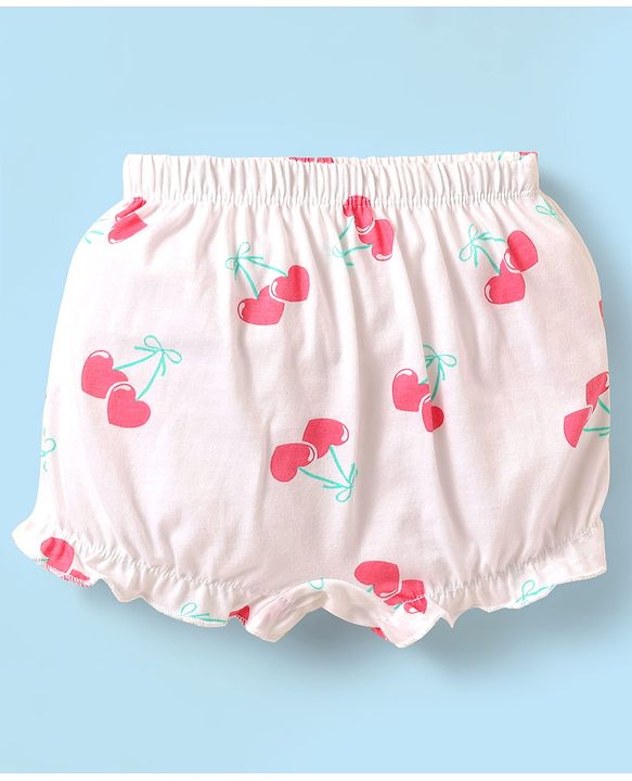 Babyhug 100% Cotton Single Jersey Knit Bloomers With Heart & Tropical Theme Print Pack Of 3 - Pink White & Lime Green