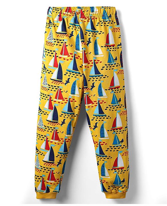 Pine Kids Single Jersey Knit Half Sleeves Co-Ord Night Suit with Boat Print - Yellow